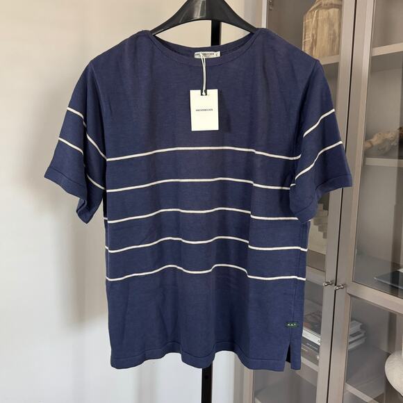 Knickerbocker Flamme Dock Knit Short Sleeve Shirt XL NEW Stripe Navy Cotton Crew - Picture 1 of 7